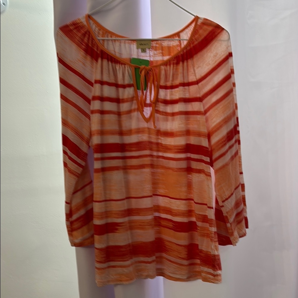 Ella Moss Orange and White Striped Top